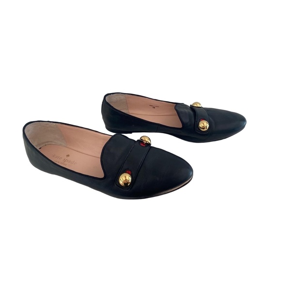 Kate Spade New York Sutton Loafers Flats 7M Black Classic Gold Button Accents - Picture 2 of 8